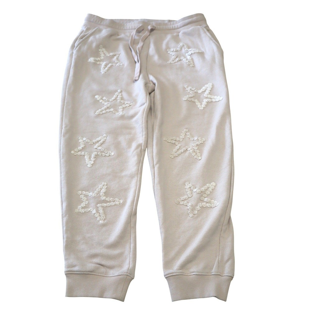 Weekend Los Angeles Tan Chenille Star Patch Womens Joggers Sweatpants size Large